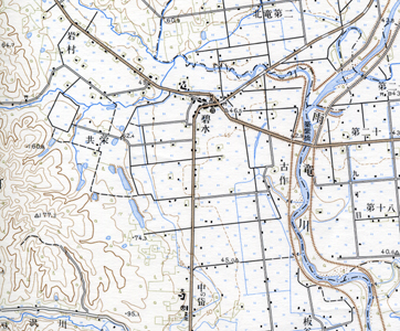 5万分の1地形図「妹背牛」（昭和47年修正）を約0.9倍に縮小。